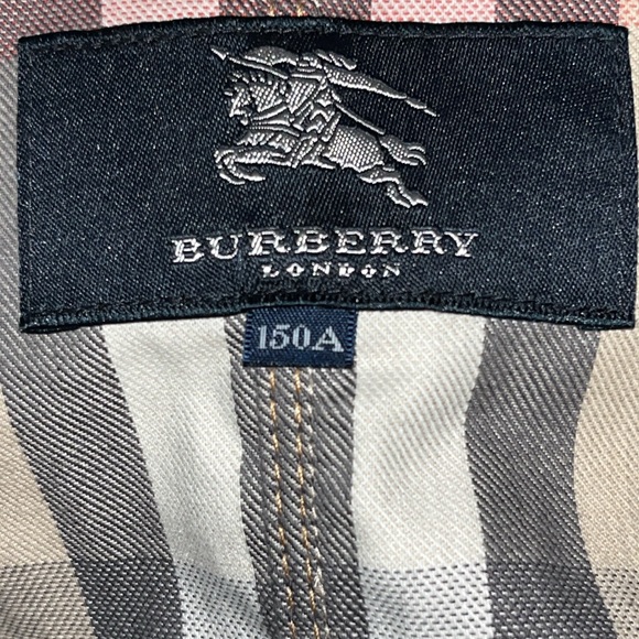 Burberry London Denim Nova Check Plaid Trim w Back Ruffle Button Up Jean Jacket - Picture 6 of 10